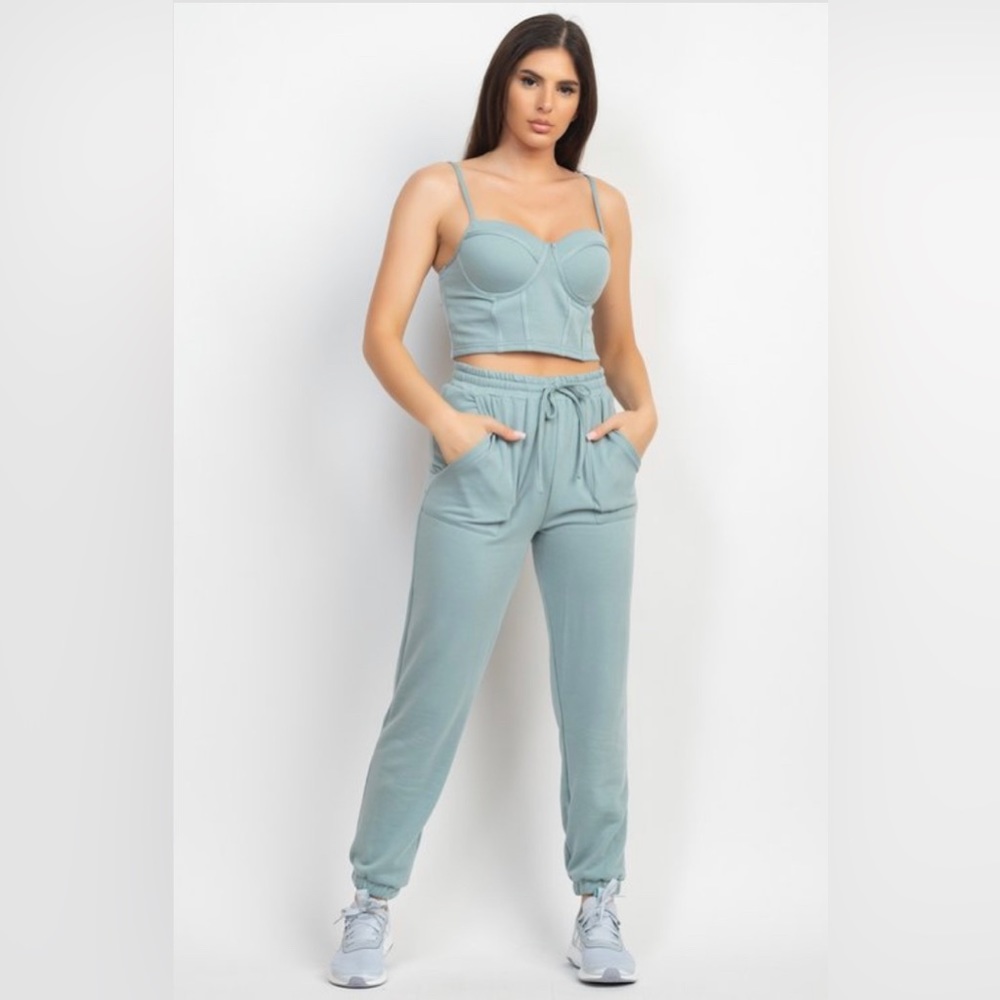 Sage green  2-piece jogger set.